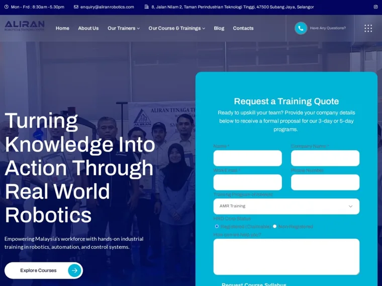 Aliran Robotics website homepage designed by Cybergate