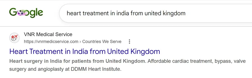 VNR Medic Service ranking on Google page 1 across multiple countries